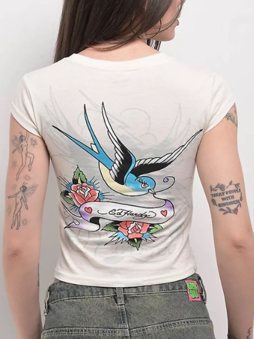 Ed Hardy Ivory Short-Sleeve Logo Tee with Swallow Back - Picture 2 of 5
